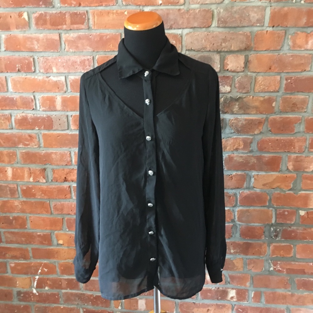 Sheer black cut out skull button down size S